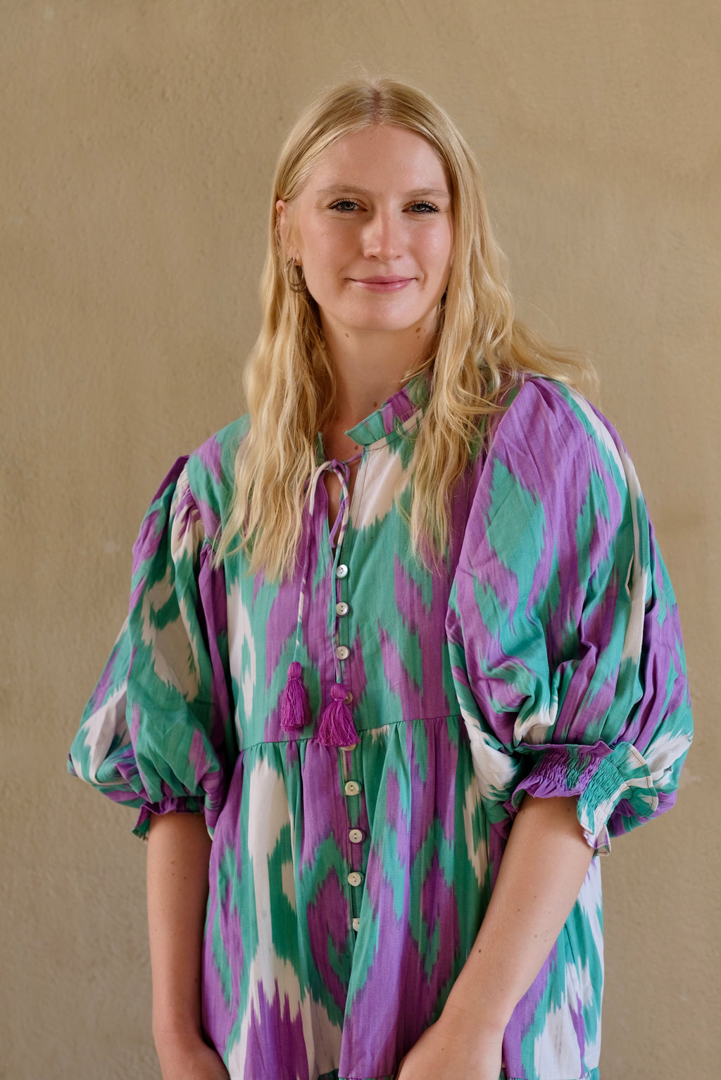 Robe longue femme coton ikat tissé main – Lilaure | Farnoo