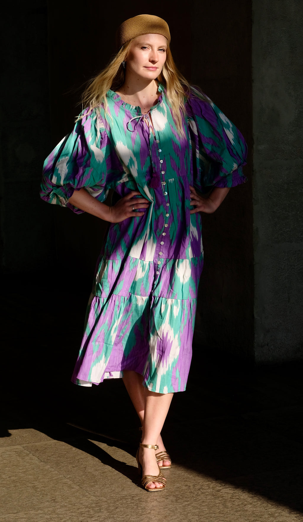 Robe longue femme coton ikat tissé main – Lilaure | Farnoo