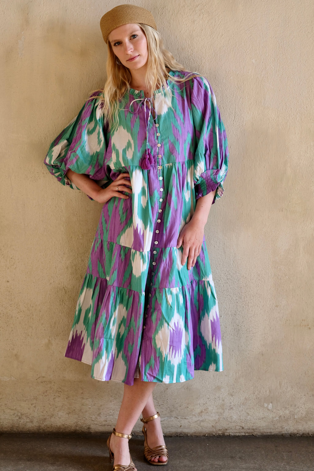 Robe longue femme coton ikat tissé main – Lilaure | Farnoo