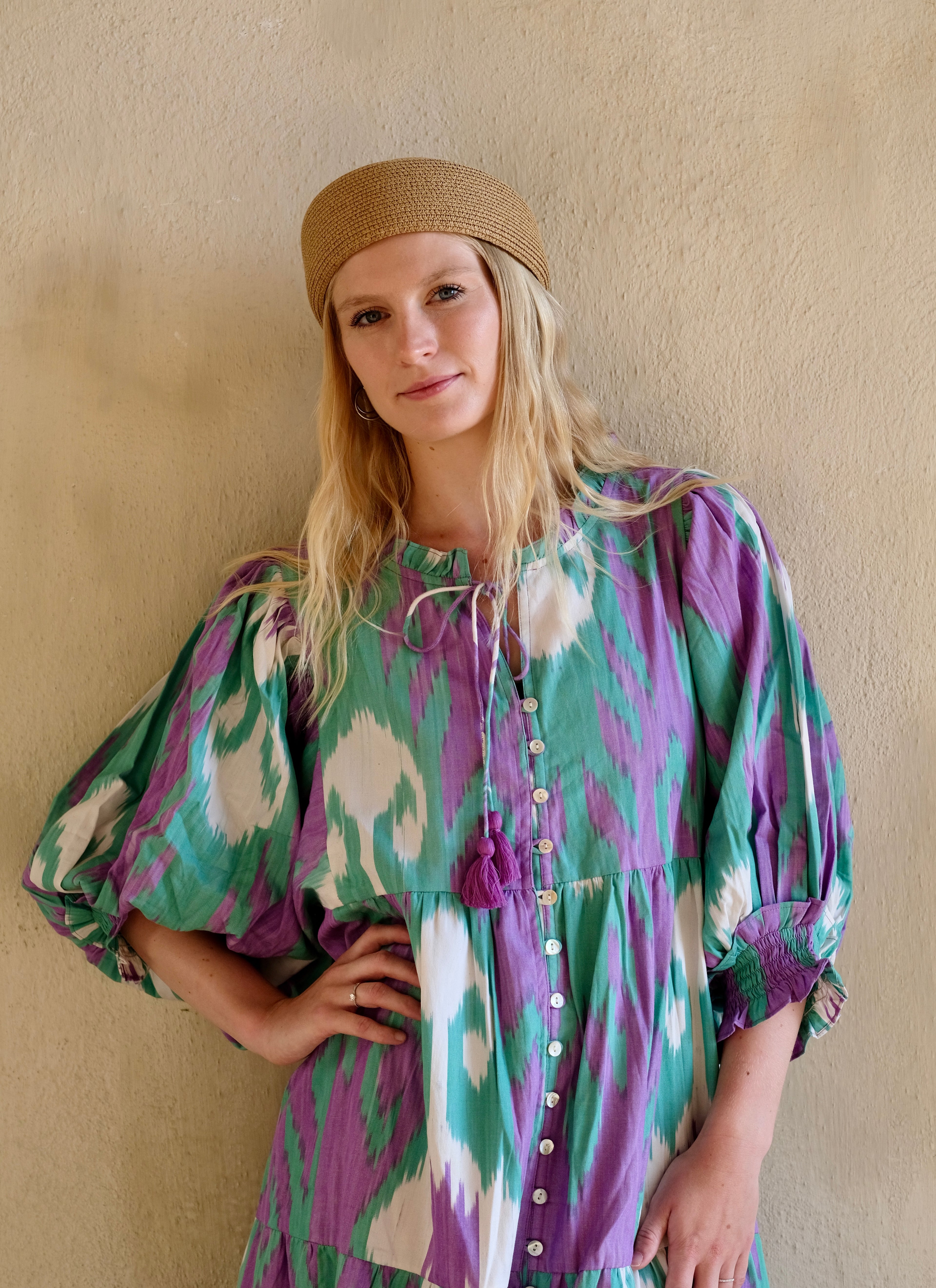 Robe longue femme coton ikat tissé main – Lilaure | Farnoo