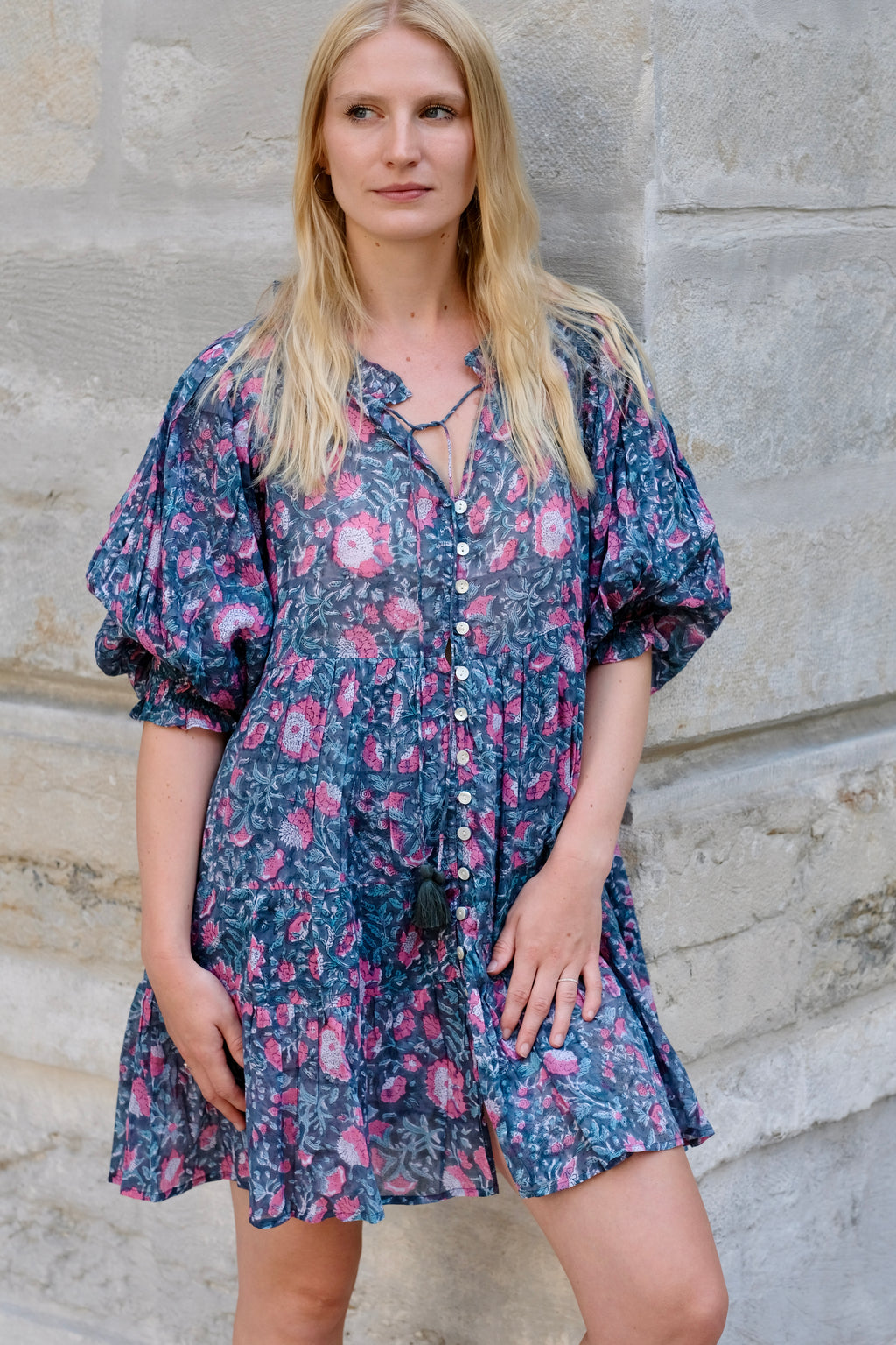 Robe courte femme voile coton imprimé bloc – Naïa | Farnoo