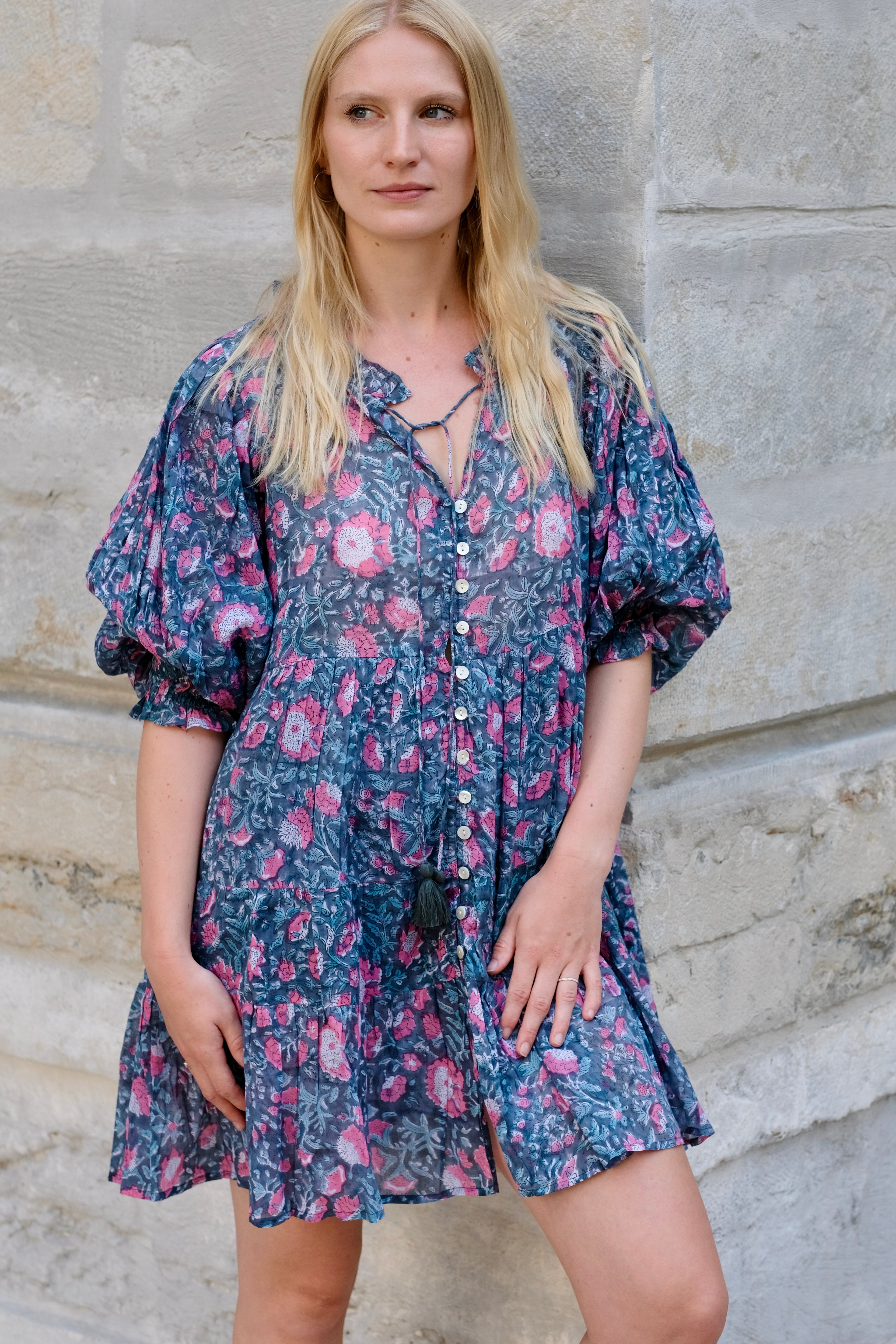 Robe courte femme voile coton imprimé bloc – Naïa | Farnoo